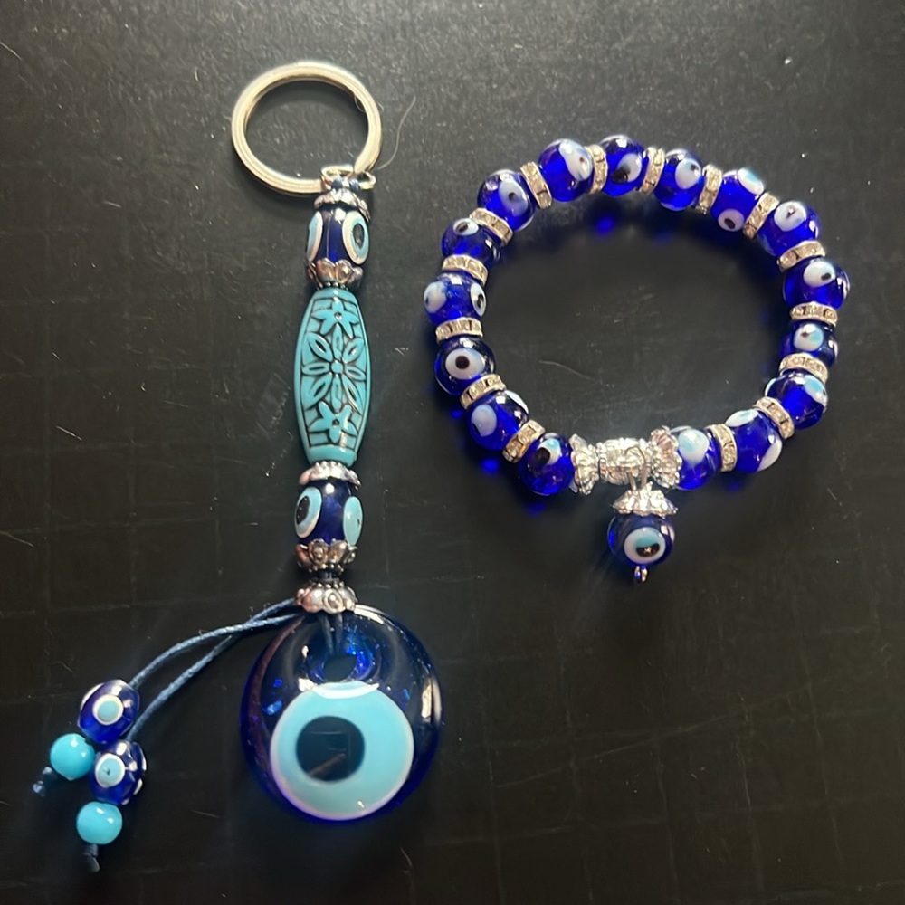 mystic amulets: third eye glass bead bracelet & keychain/wearable art-NWOT